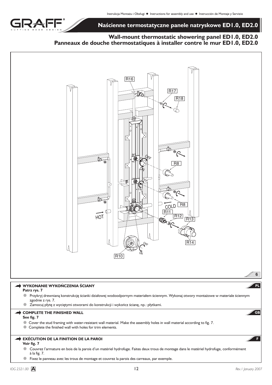 Graff Wall-mount thermostatic showering panel ED1.0, ED2.0 User Manual | Page 12 / 24