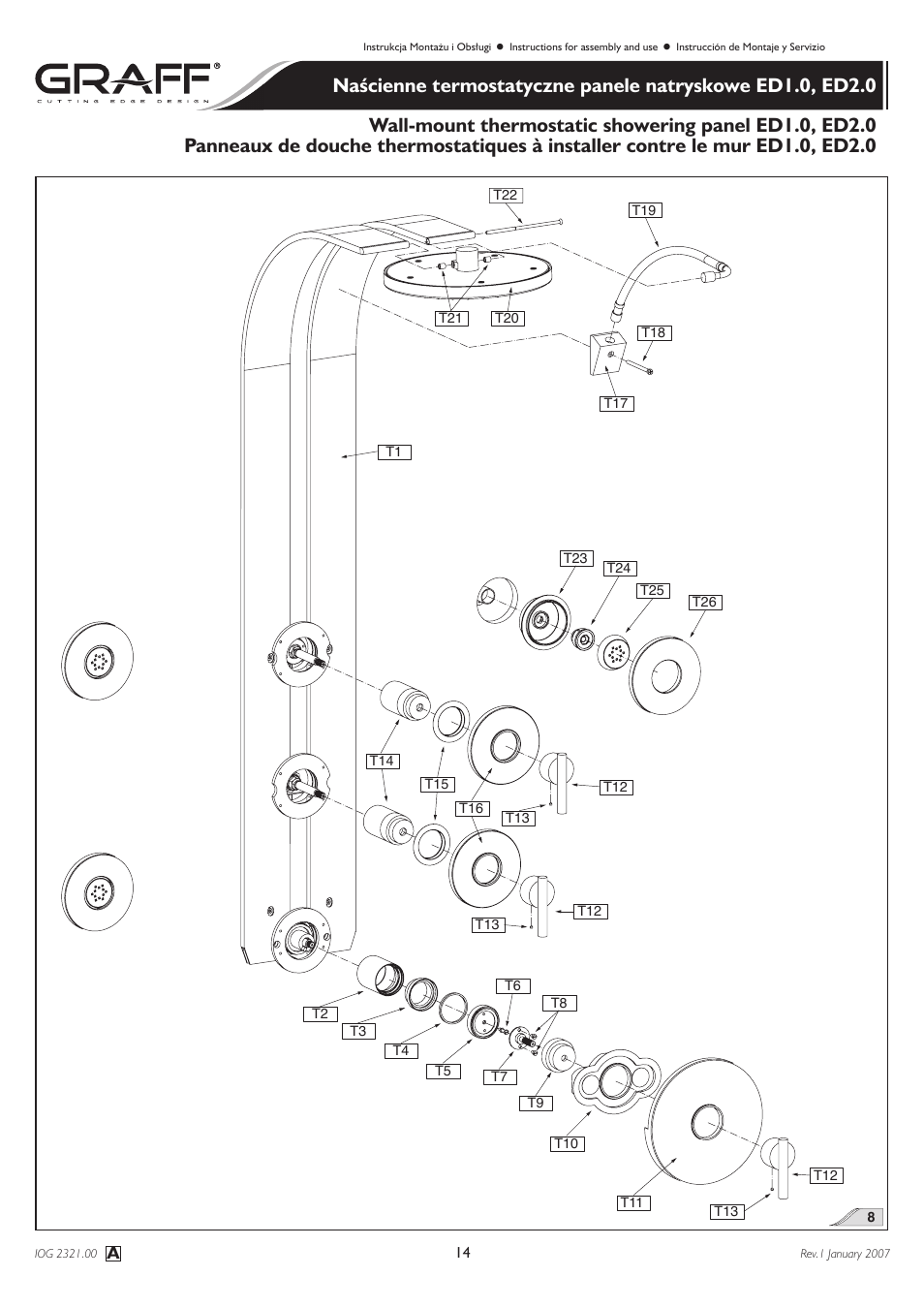 Graff Wall-mount thermostatic showering panel ED1.0, ED2.0 User Manual | Page 14 / 24
