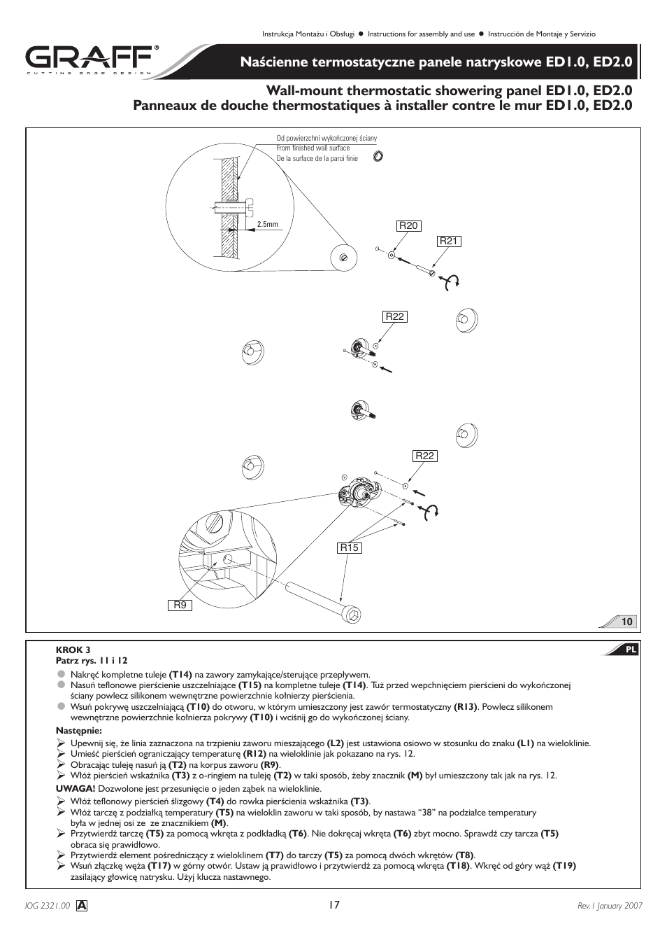 Graff Wall-mount thermostatic showering panel ED1.0, ED2.0 User Manual | Page 17 / 24