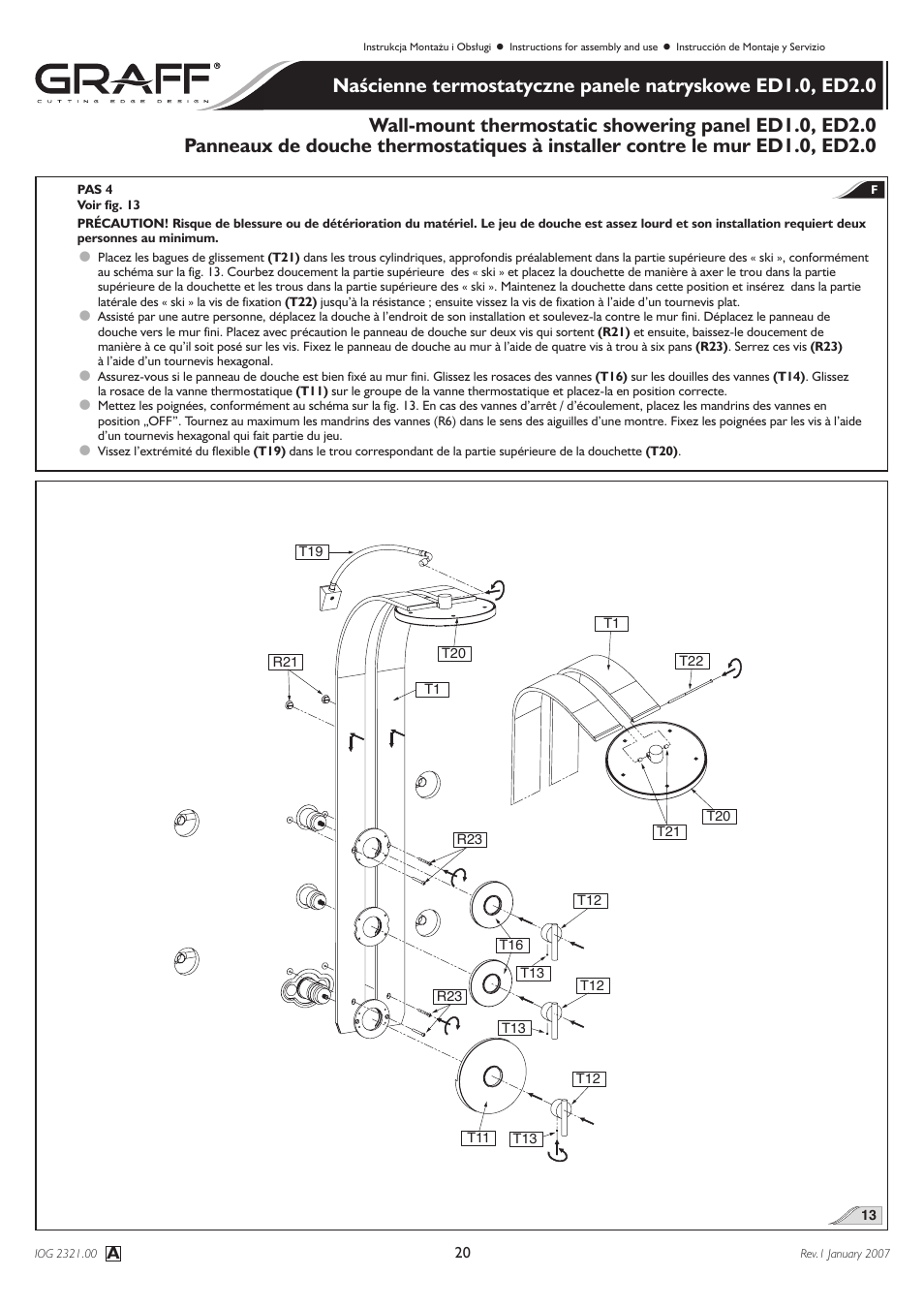 Graff Wall-mount thermostatic showering panel ED1.0, ED2.0 User Manual | Page 20 / 24