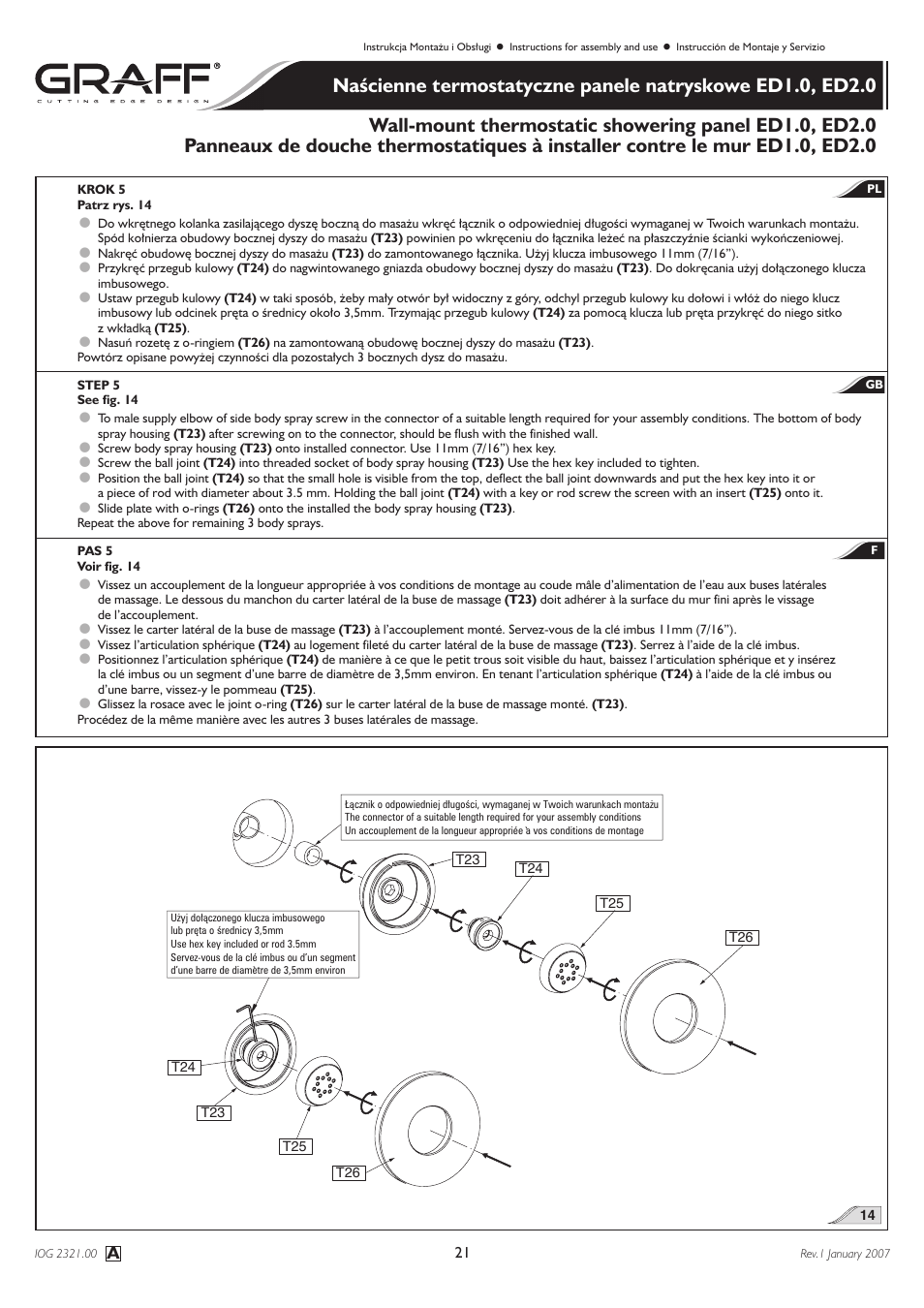 Graff Wall-mount thermostatic showering panel ED1.0, ED2.0 User Manual | Page 21 / 24