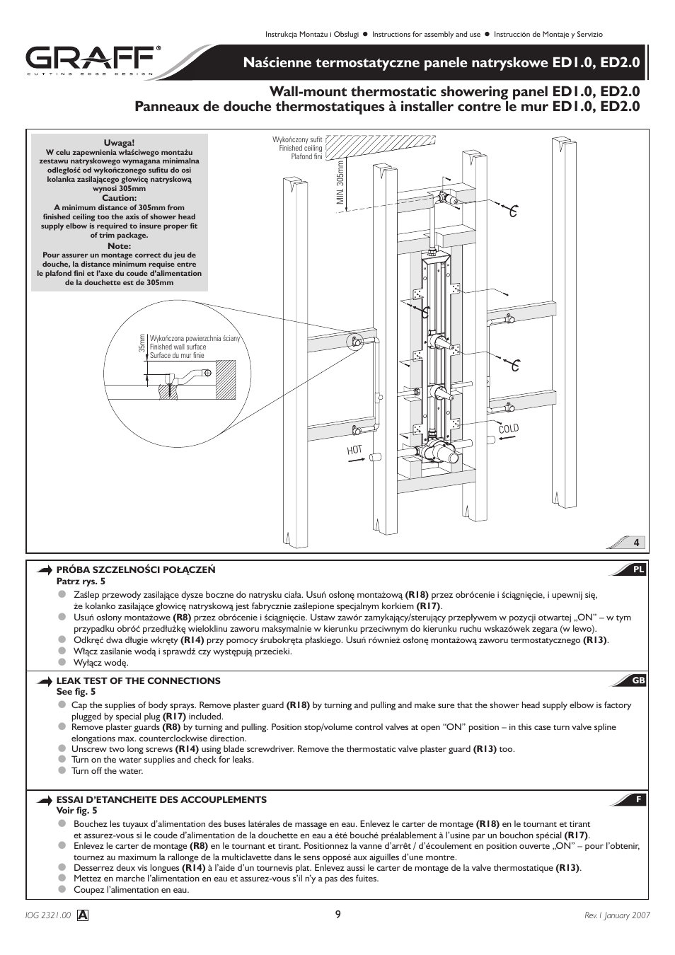 Graff Wall-mount thermostatic showering panel ED1.0, ED2.0 User Manual | Page 9 / 24