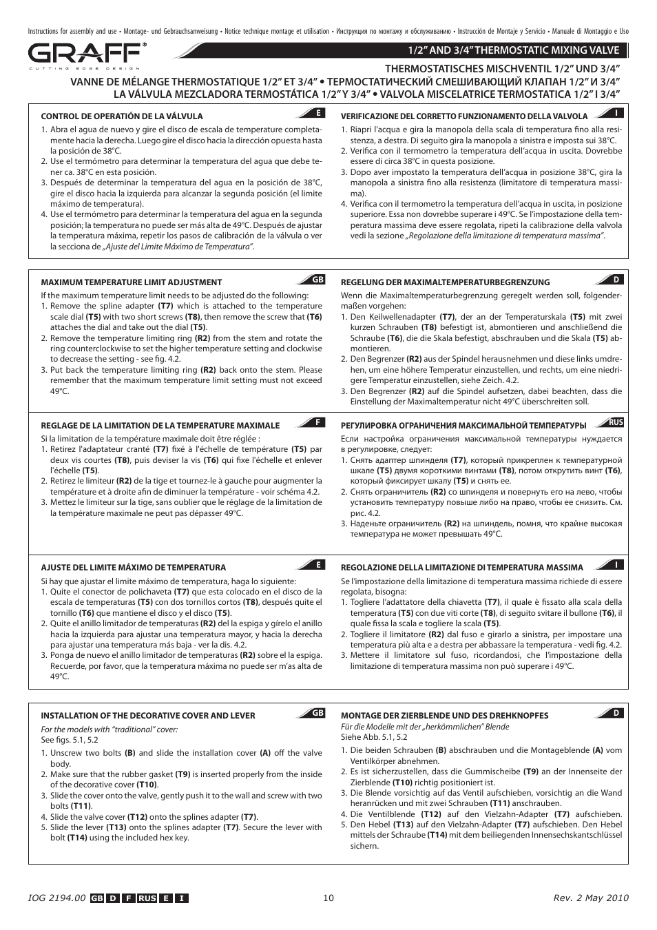 Graff 1/2” AND 3/4” THERMOSTATIC MIXING VALVE User Manual | Page 10 / 14