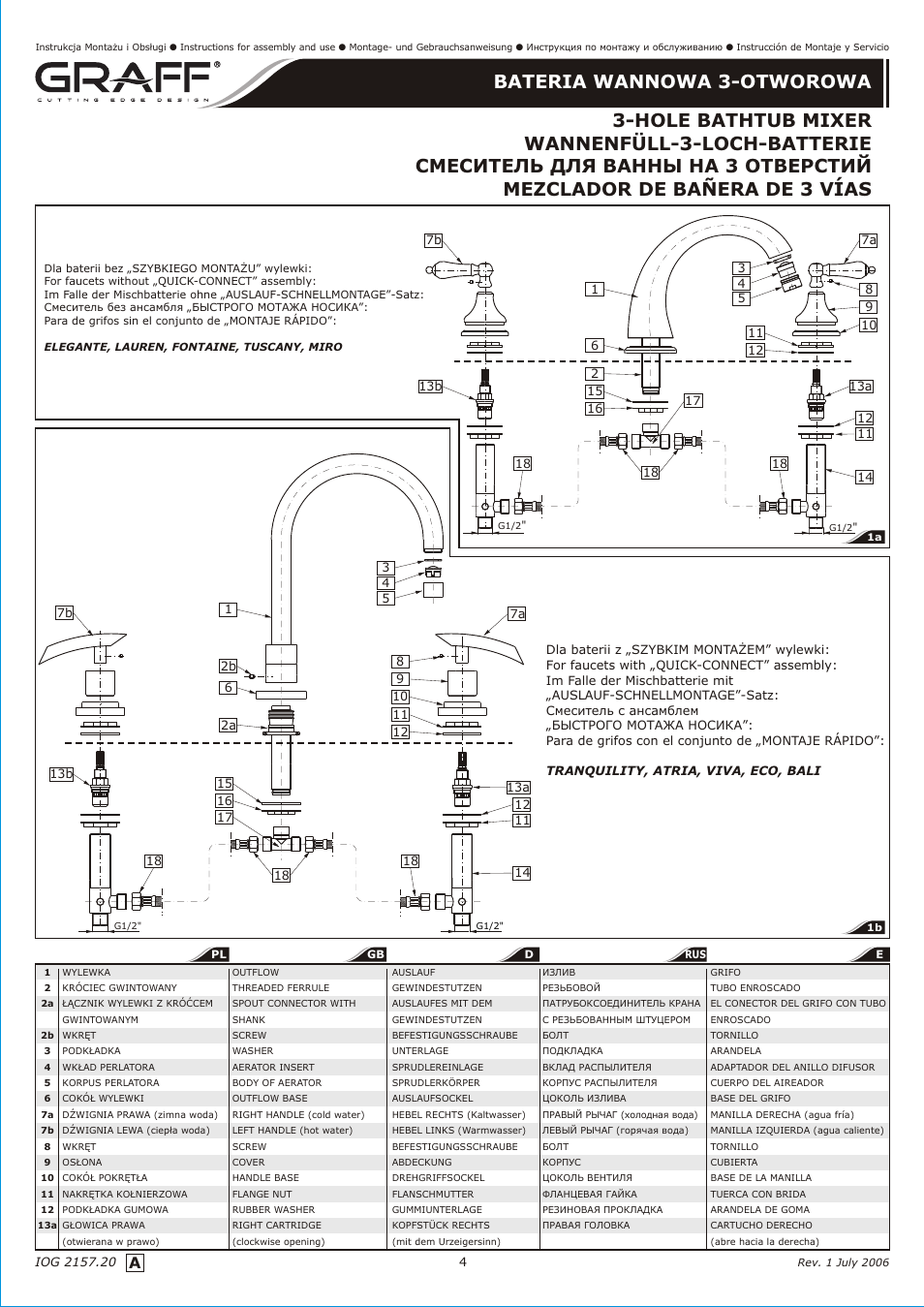 Graff 3-HOLE BATHTUB MIXER User Manual | Page 4 / 9