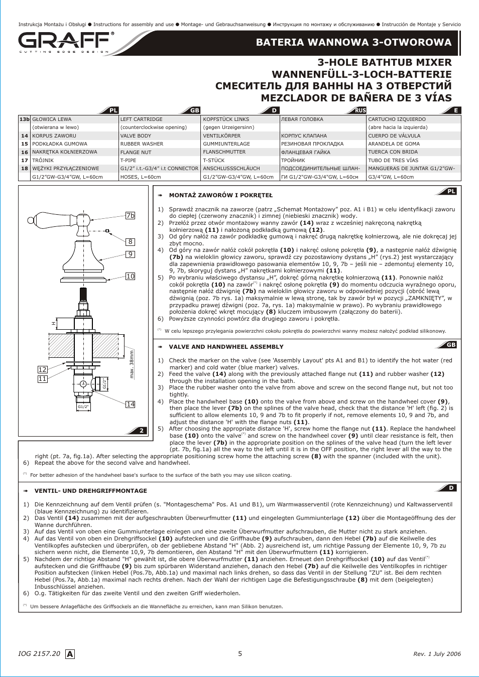 Graff 3-HOLE BATHTUB MIXER User Manual | Page 5 / 9