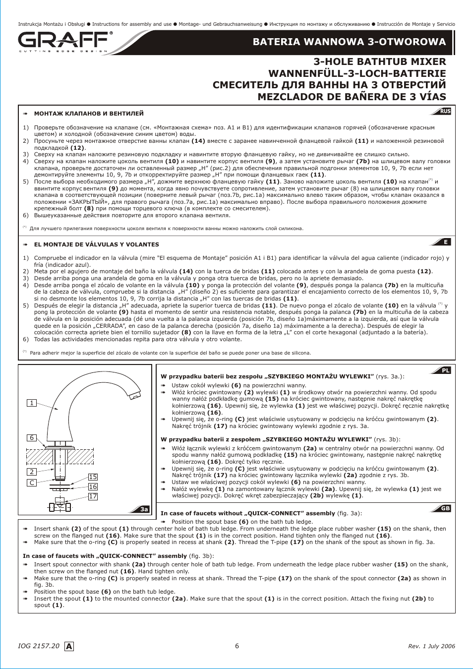 Graff 3-HOLE BATHTUB MIXER User Manual | Page 6 / 9