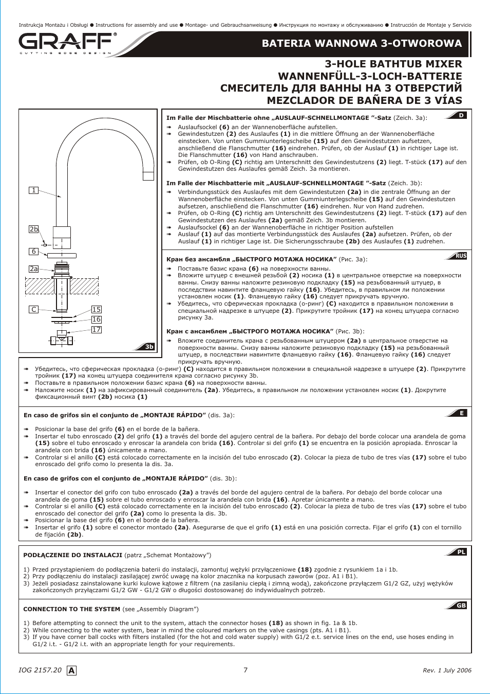 Graff 3-HOLE BATHTUB MIXER User Manual | Page 7 / 9