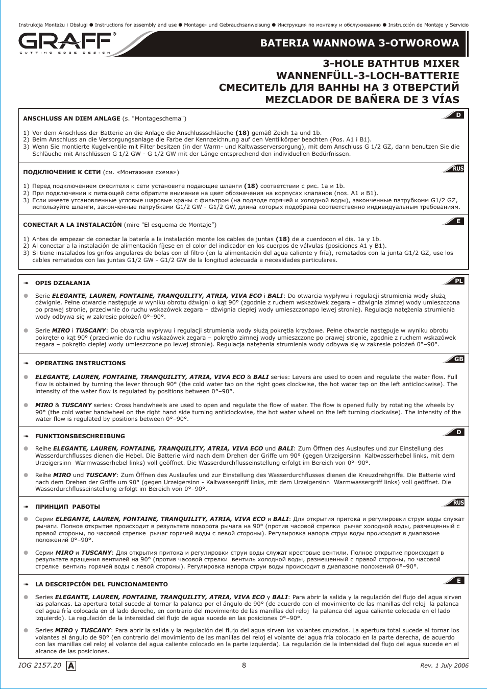 Graff 3-HOLE BATHTUB MIXER User Manual | Page 8 / 9