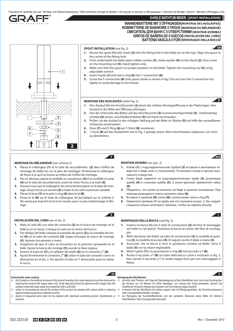 Graff 5-HOLE BATHTUB MIXER (SPOUT INSTALLATION) User Manual | Page 3 / 4