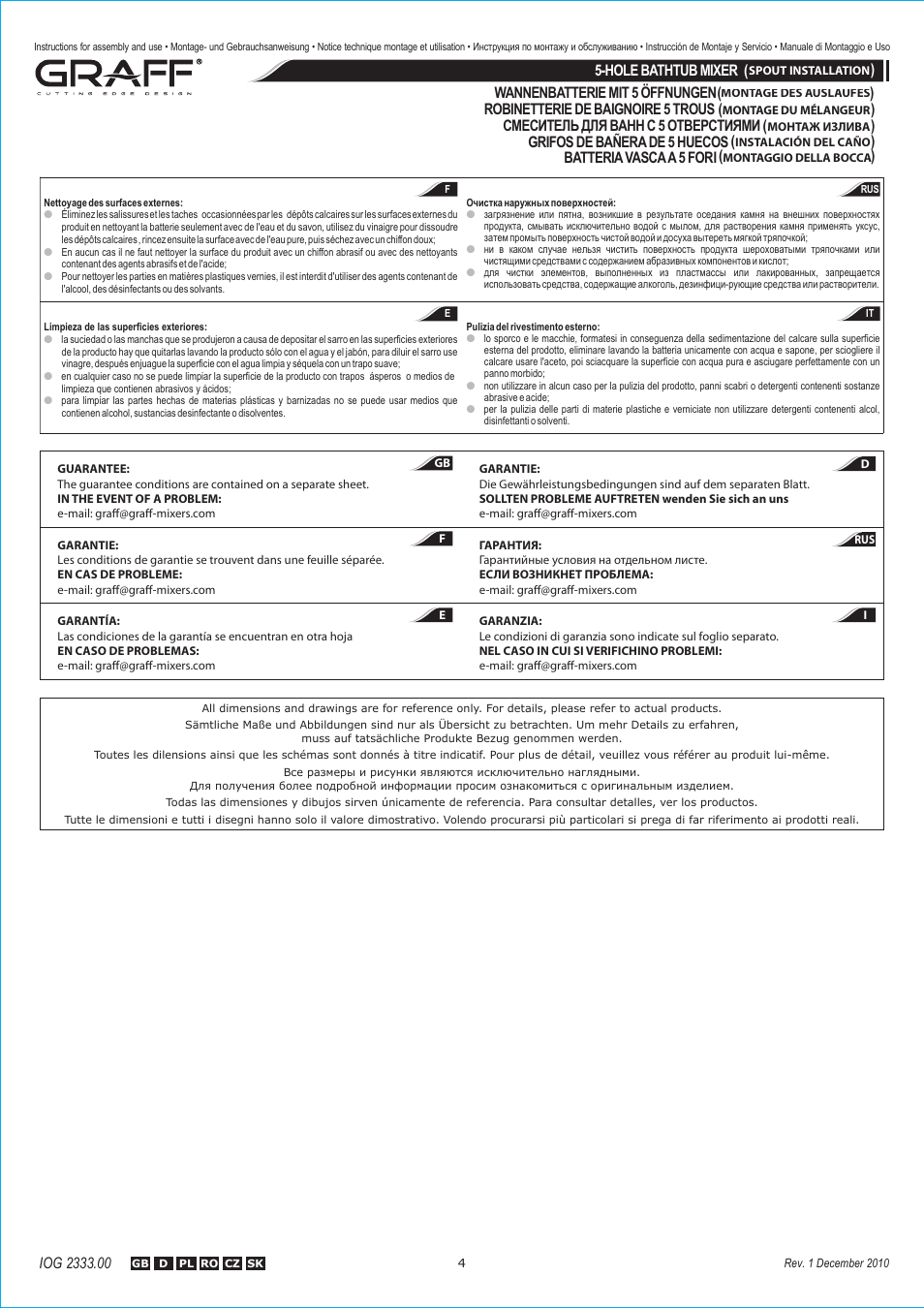 Graff 5-HOLE BATHTUB MIXER (SPOUT INSTALLATION) User Manual | Page 4 / 4