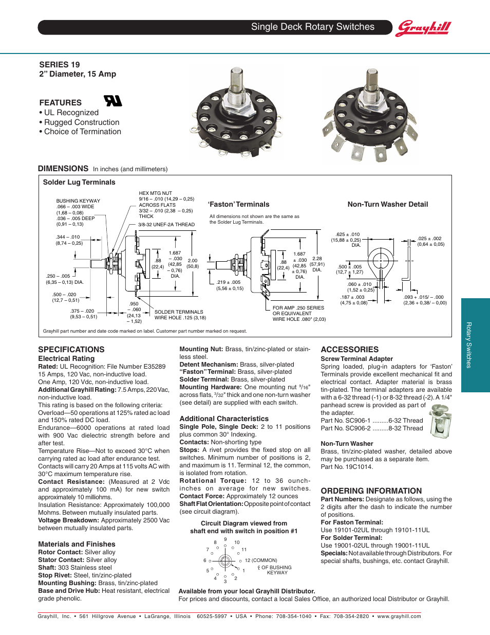 Grayhill Single Deck Rotary Switches 19 Series User Manual | 1 page