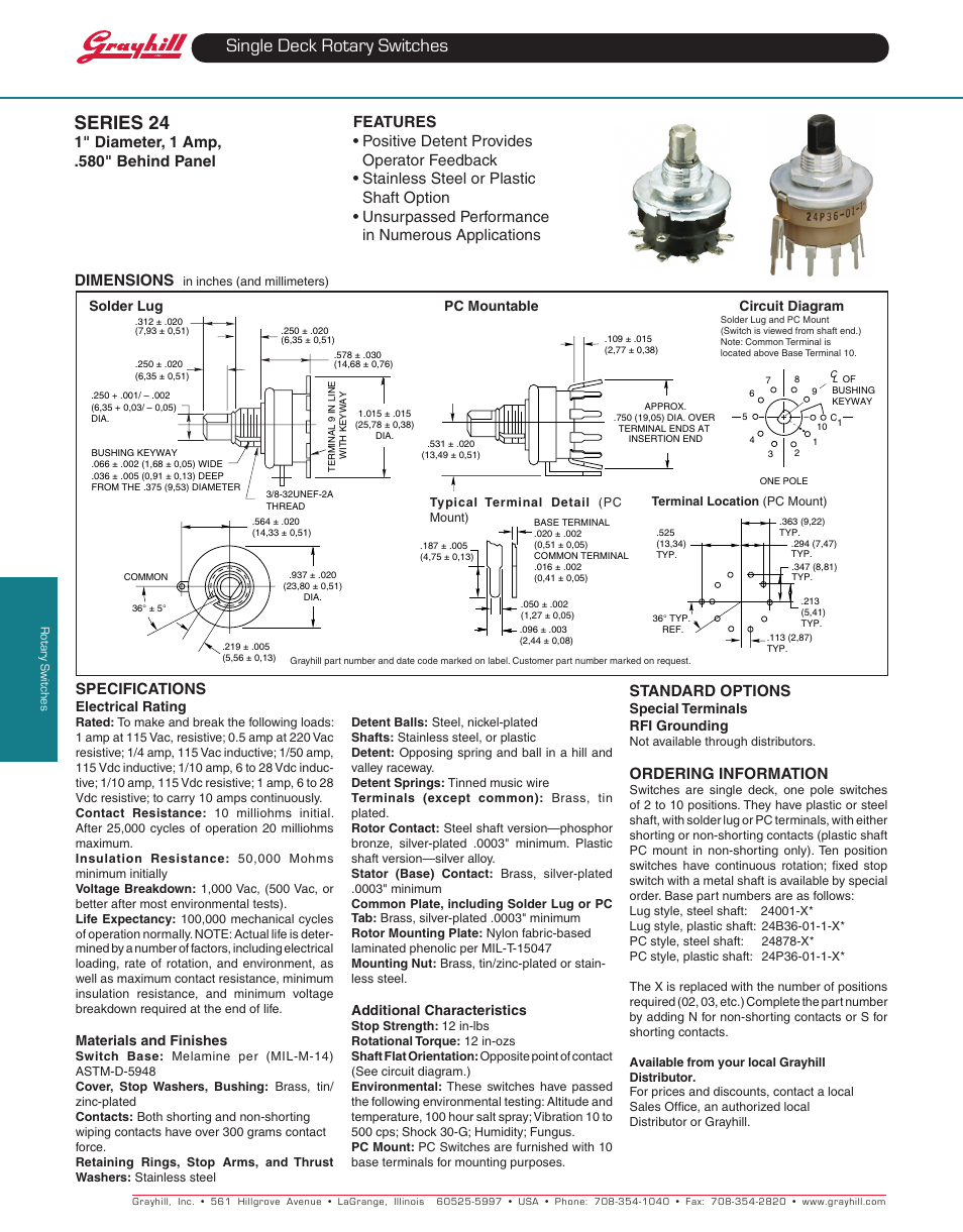 Grayhill Single Deck Rotary Switches 24 Series User Manual | 1 page