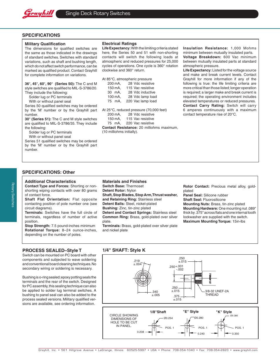 Single deck rotary switches | Grayhill Single Deck Rotary Switches 51 Series User Manual | Page 3 / 7