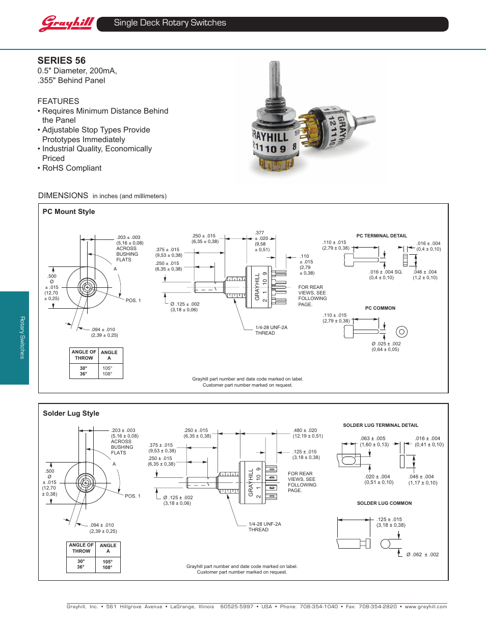 Grayhill Single Deck Rotary Switches 56 Series User Manual | 4 pages