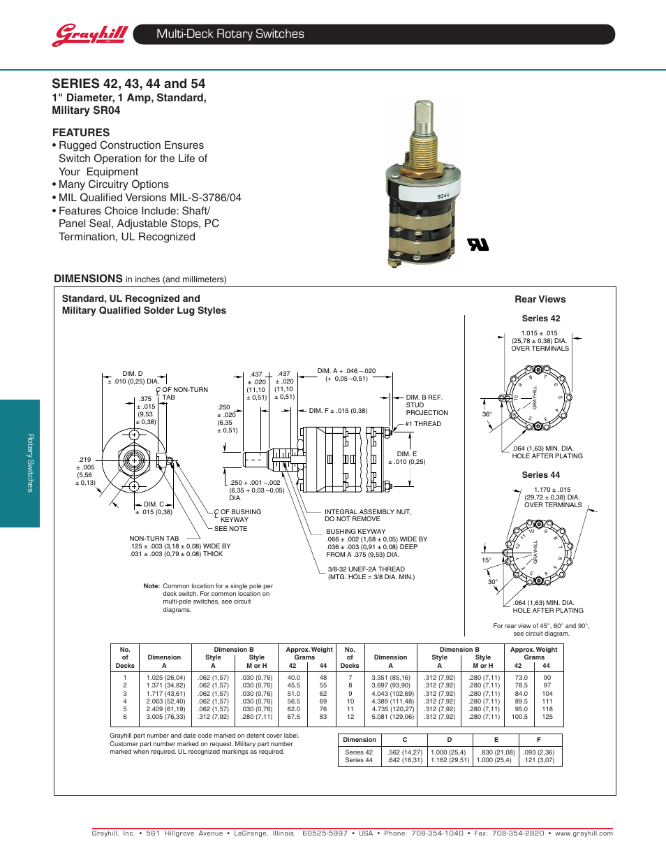 Grayhill Multi-Deck Rotary Switches 54 Series User Manual | 10 pages