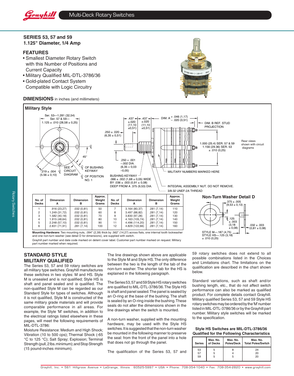 Grayhill Multi-Deck Rotary Switches 59 Series User Manual | 4 pages