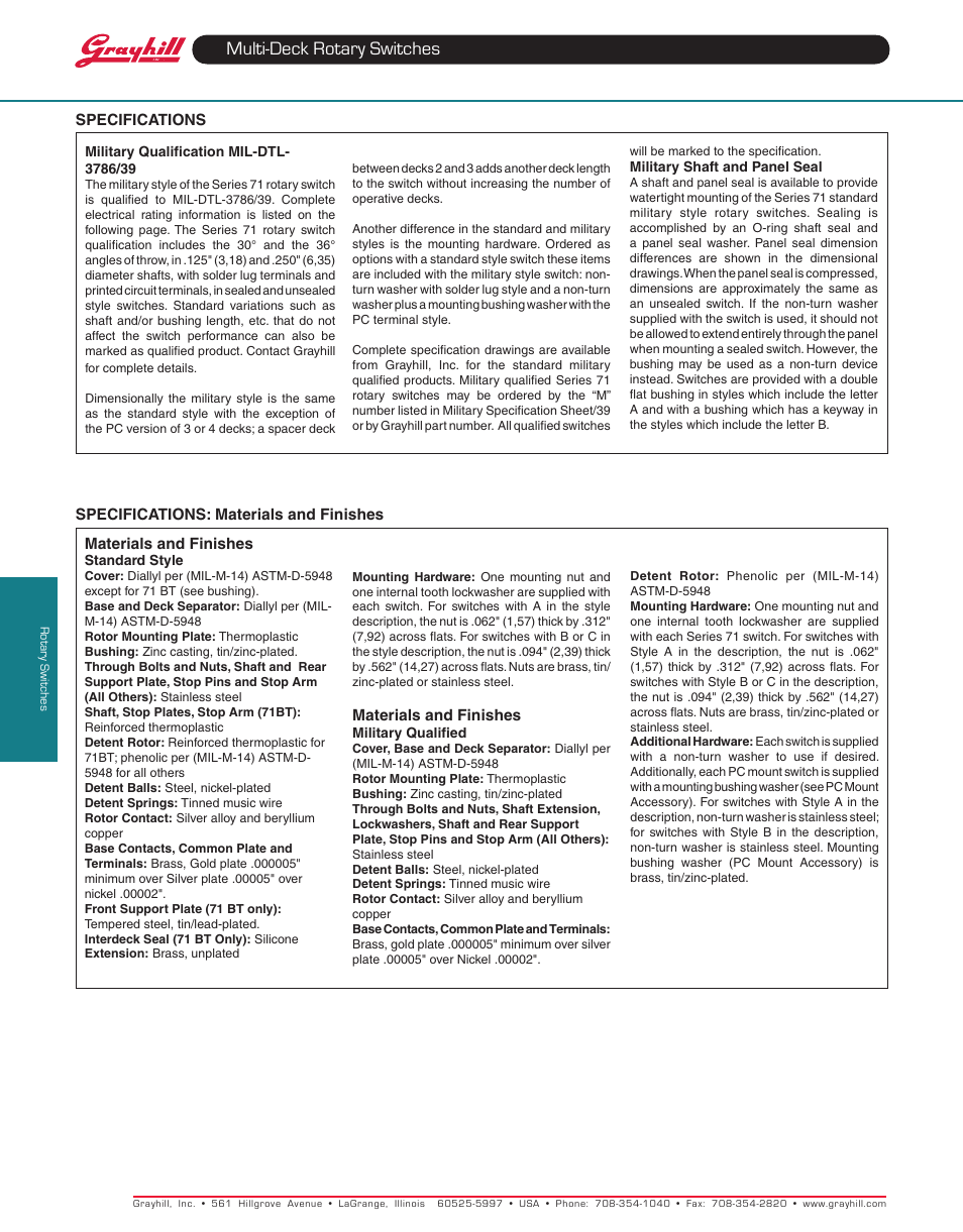 Multi-deck rotary switches | Grayhill Multi-Deck Rotary Switches 71 Series User Manual | Page 9 / 14