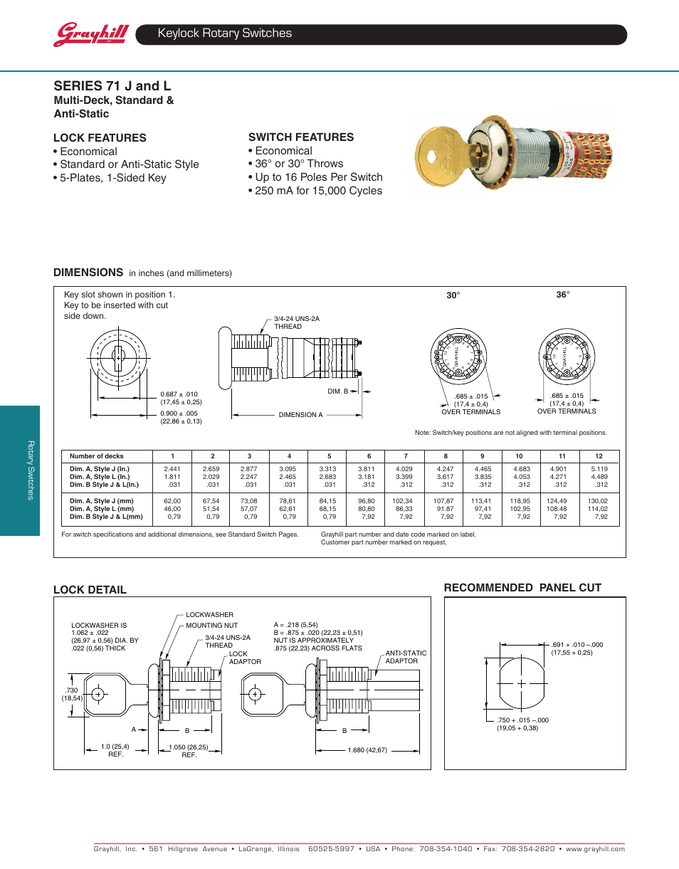 Grayhill Keylock Switches 71L Series User Manual | 2 pages