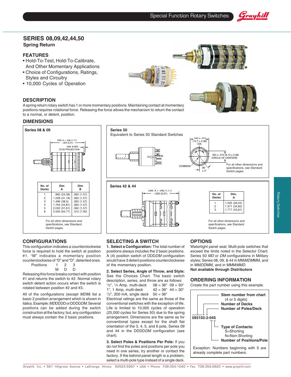 Grayhill Special Function Rotary Switches 50 Series User Manual | 4 pages