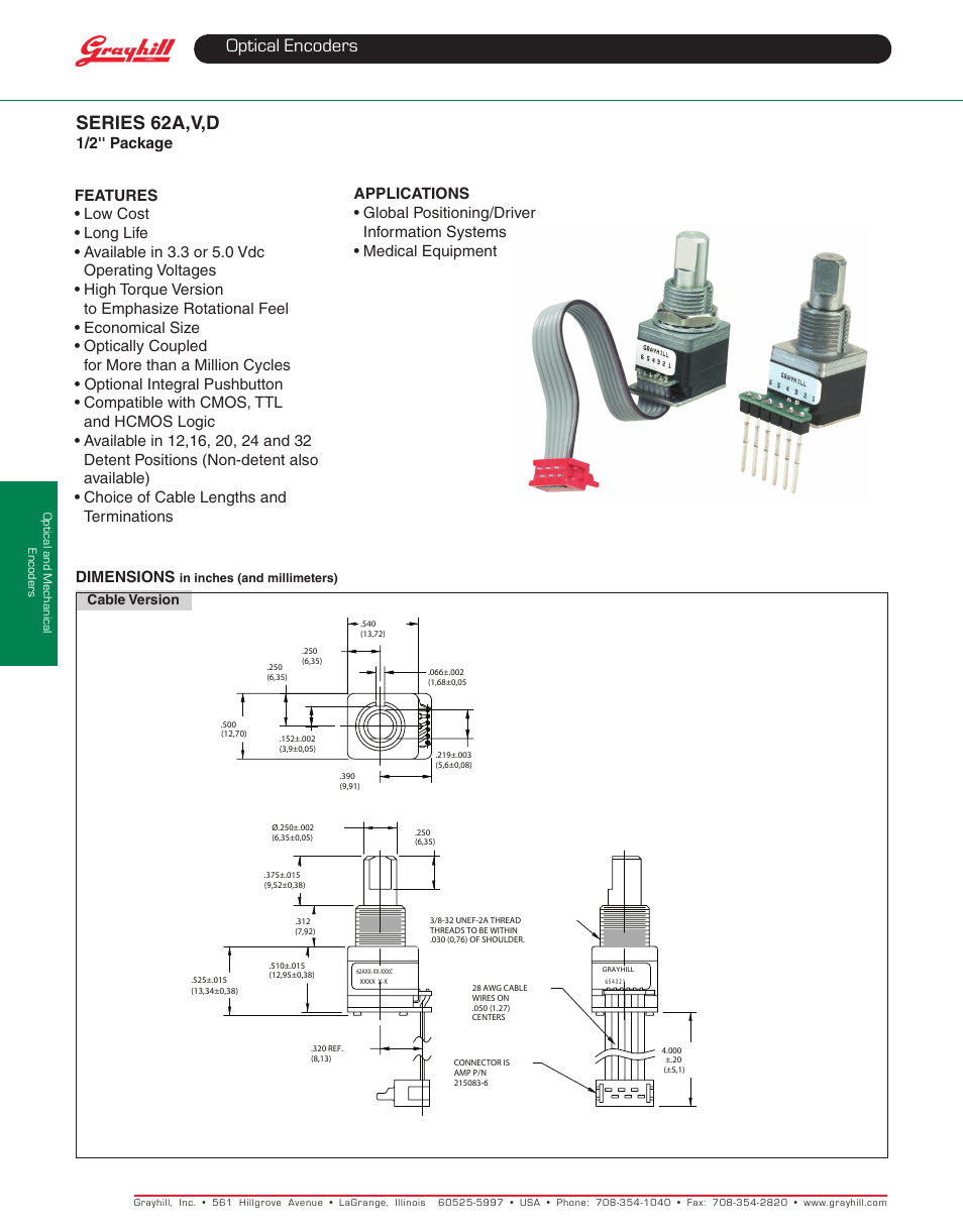 Grayhill Human Interface Optical Encoders 62V Series User Manual | 3 pages