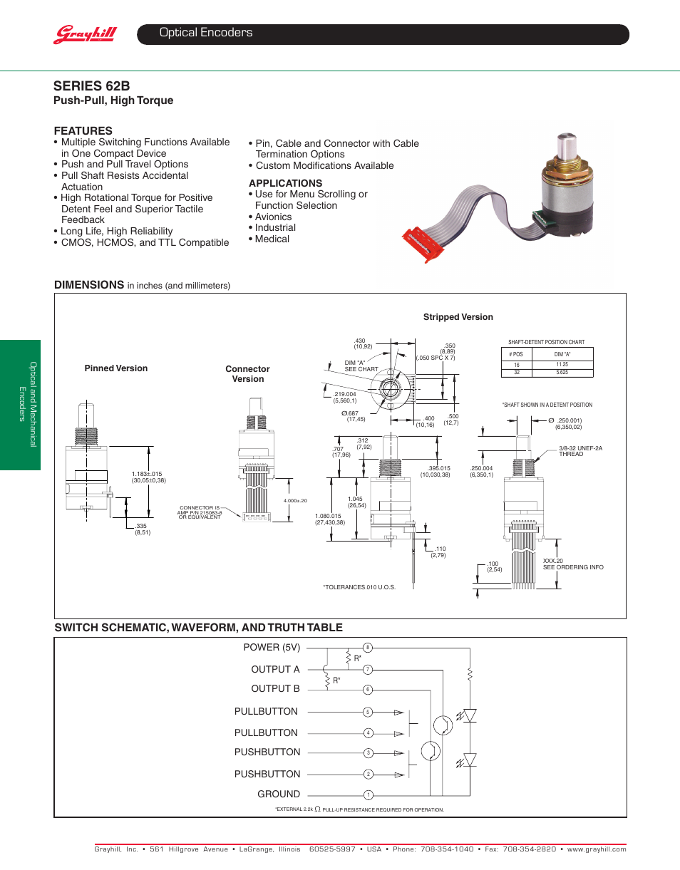 Grayhill Human Interface Optical Encoders 62B Series User Manual | 2 pages