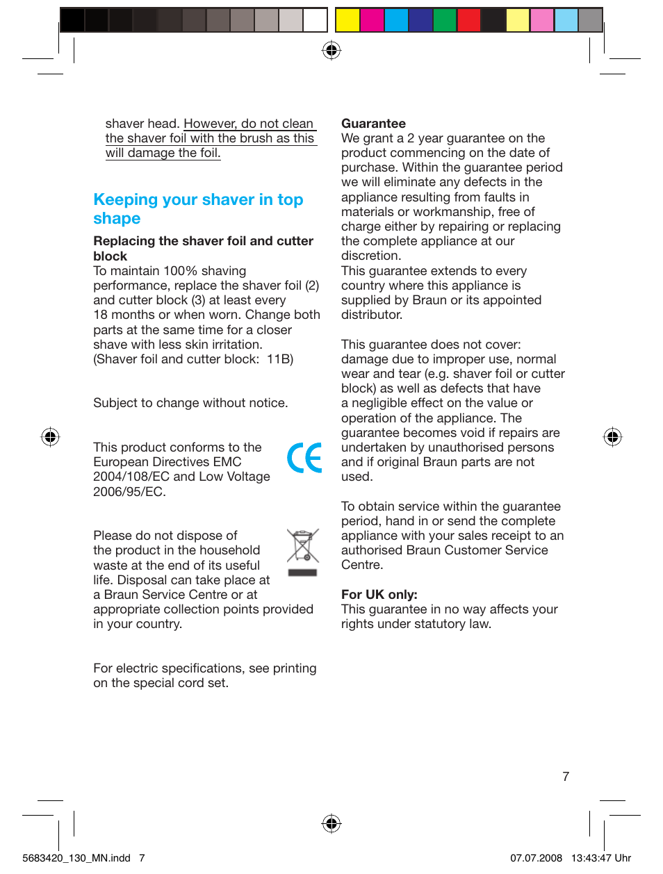 Keeping your shaver in top shape | Braun practica 130 User Manual | Page 7 / 30