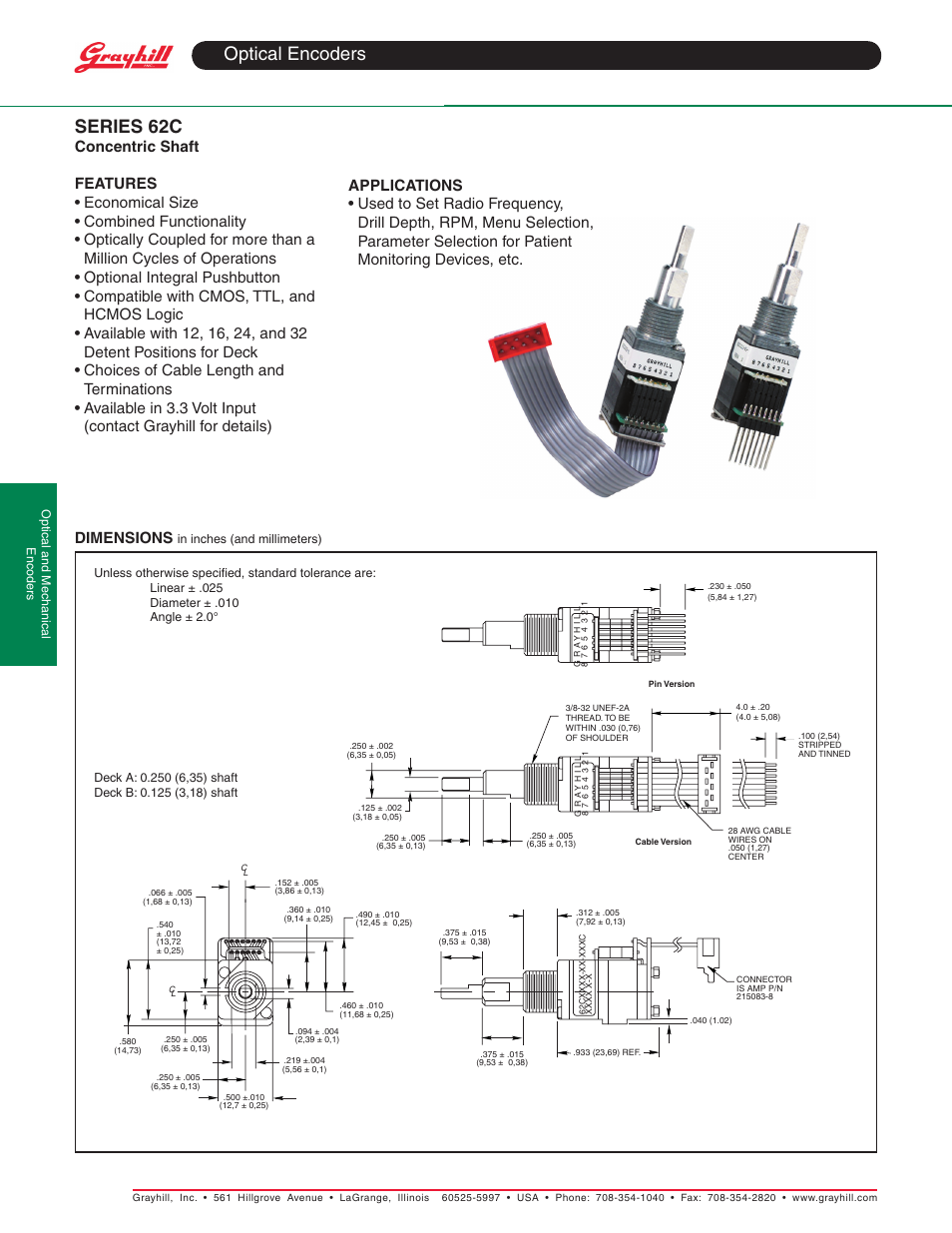 Grayhill Human Interface Optical Encoders 62C Series User Manual | 2 pages