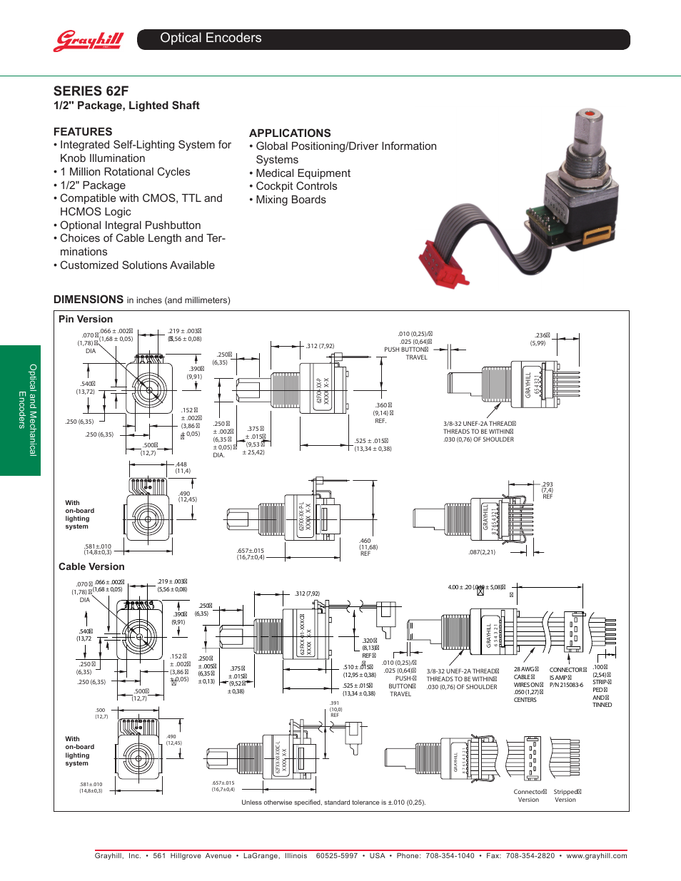 Grayhill Human Interface Optical Encoders 62F Series User Manual | 2 pages