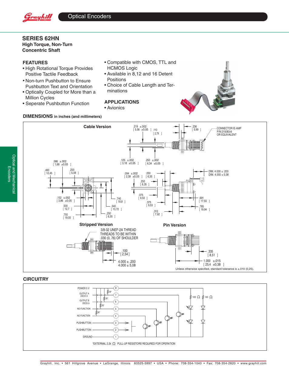 Grayhill Human Interface Optical Encoders 62HN Series User Manual | 2 pages