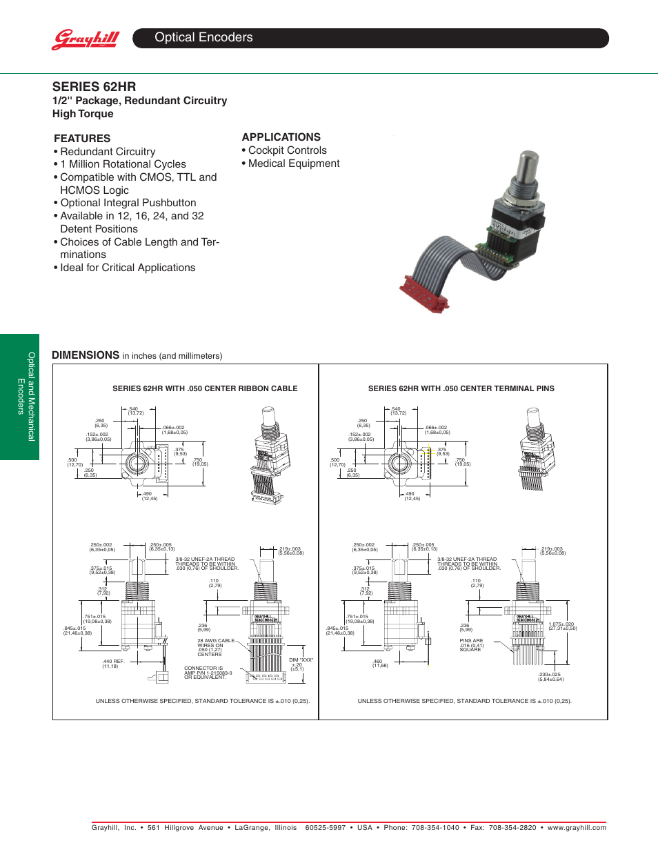 Grayhill Human Interface Optical Encoders 62HR Series User Manual | 2 pages