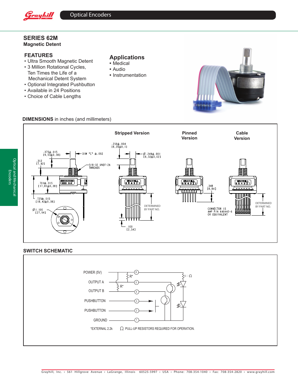 Grayhill Human Interface Optical Encoders 62M Series User Manual | 2 pages