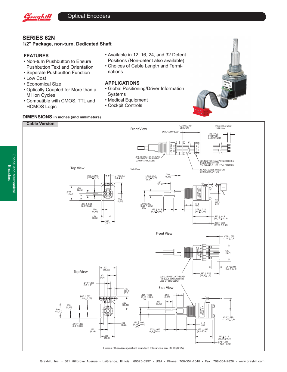 Grayhill Human Interface Optical Encoders 62N Series User Manual | 2 pages