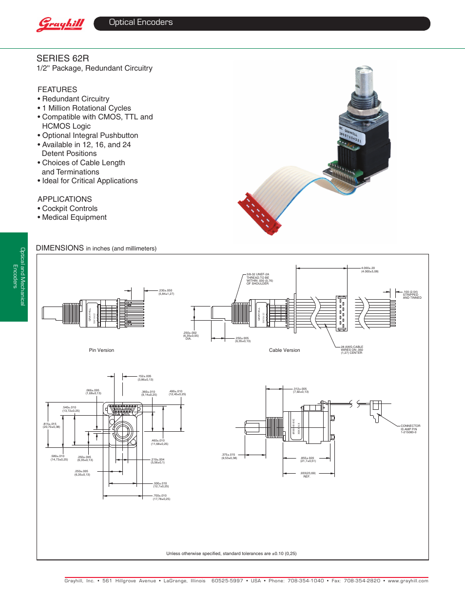 Grayhill Human Interface Optical Encoders 62R Series User Manual | 2 pages