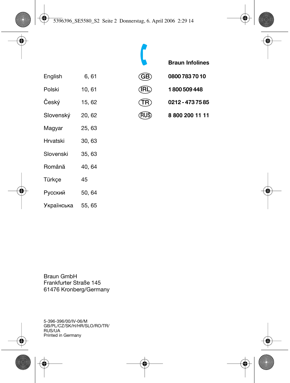 Braun 5680 User Manual | Page 2 / 67