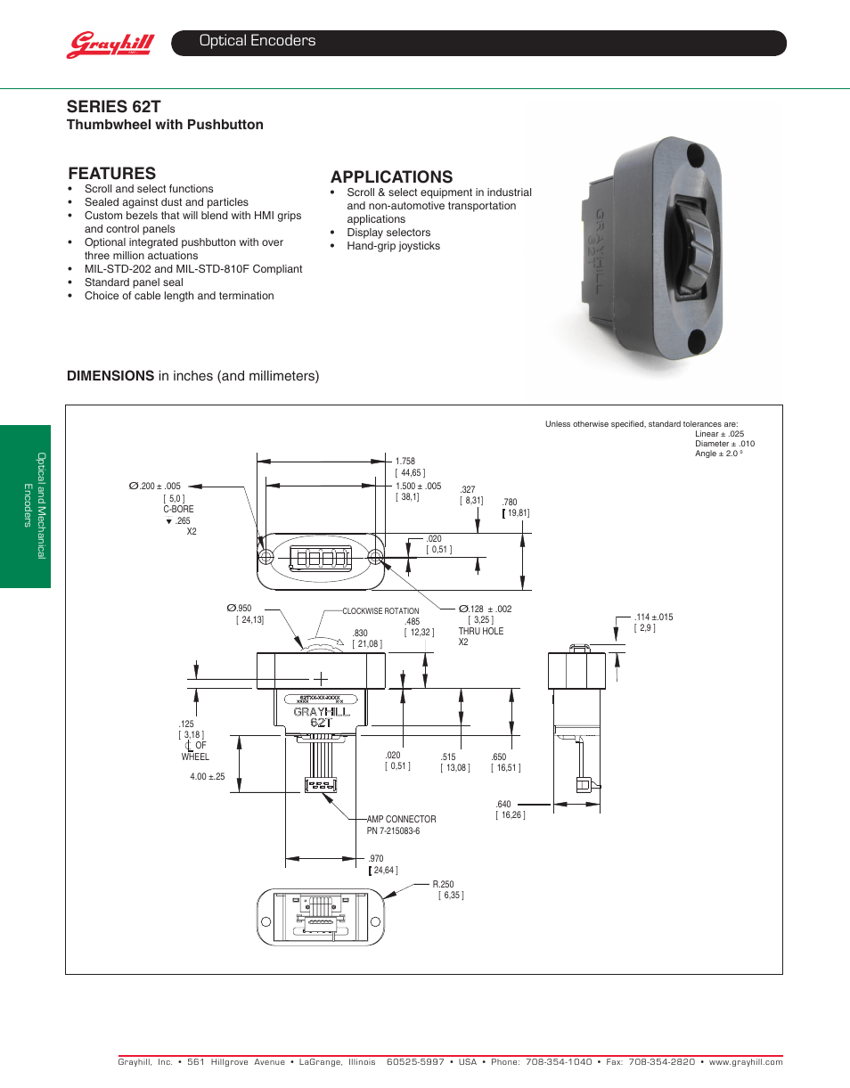 Grayhill Human Interface Optical Encoders 62T Series User Manual | 2 pages