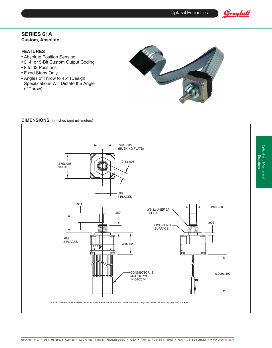 Grayhill Human Interface Optical Encoders 61A Series User Manual | 2 pages