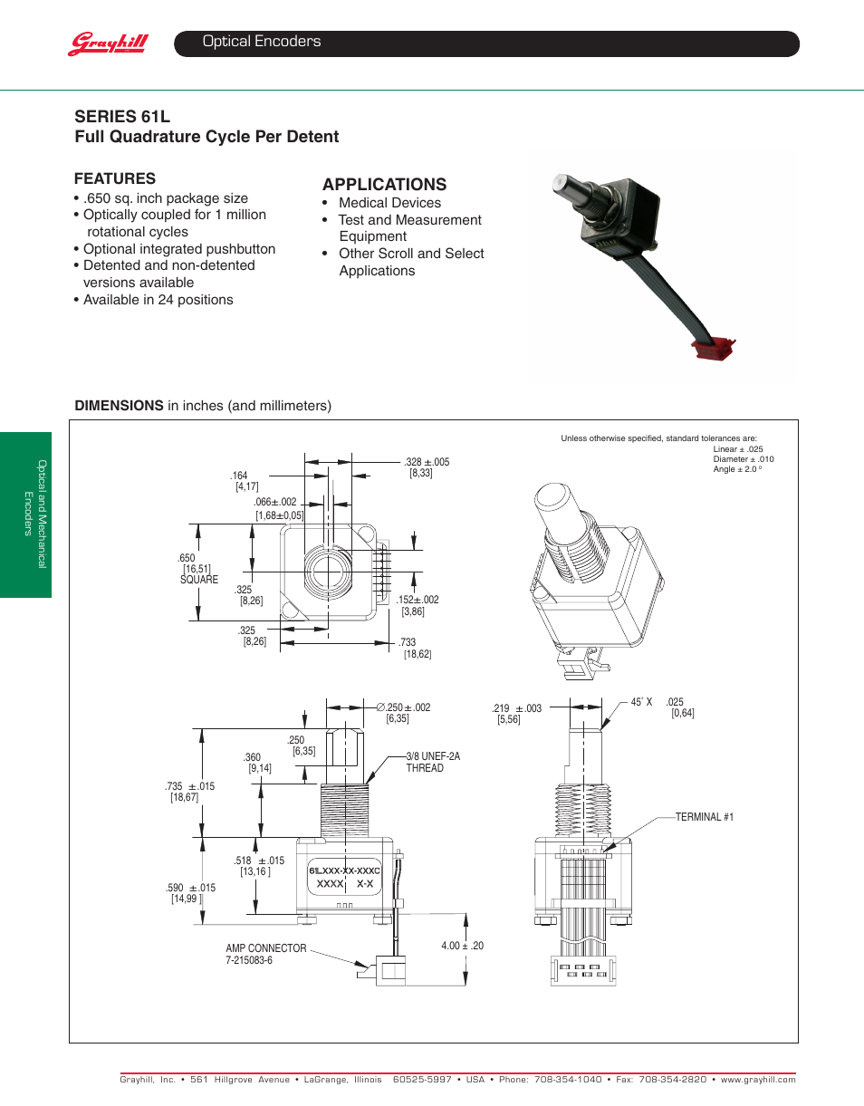 Grayhill Human Interface Optical Encoders 61L Series User Manual | 2 pages