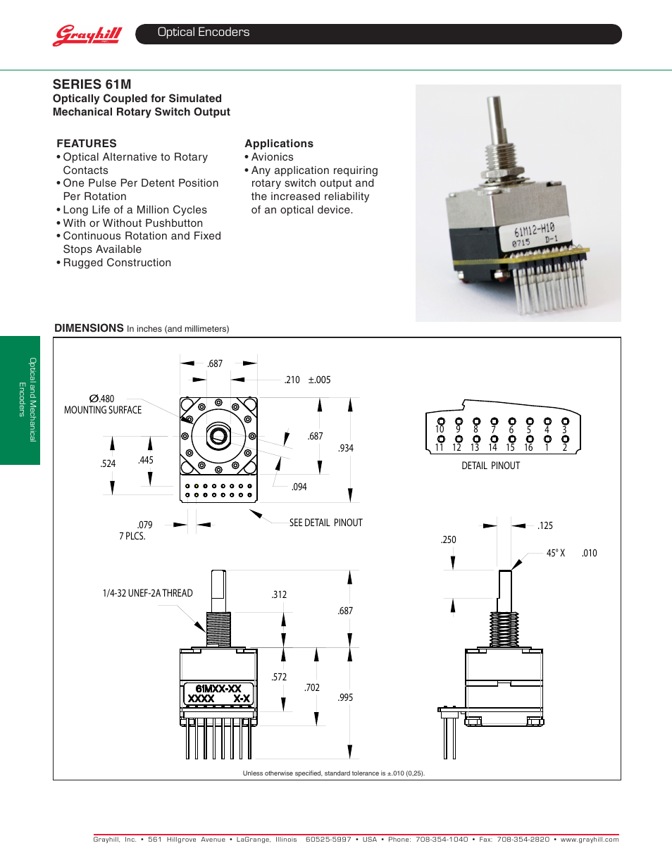 Grayhill Human Interface Optical Encoders 61M Series User Manual | 2 pages