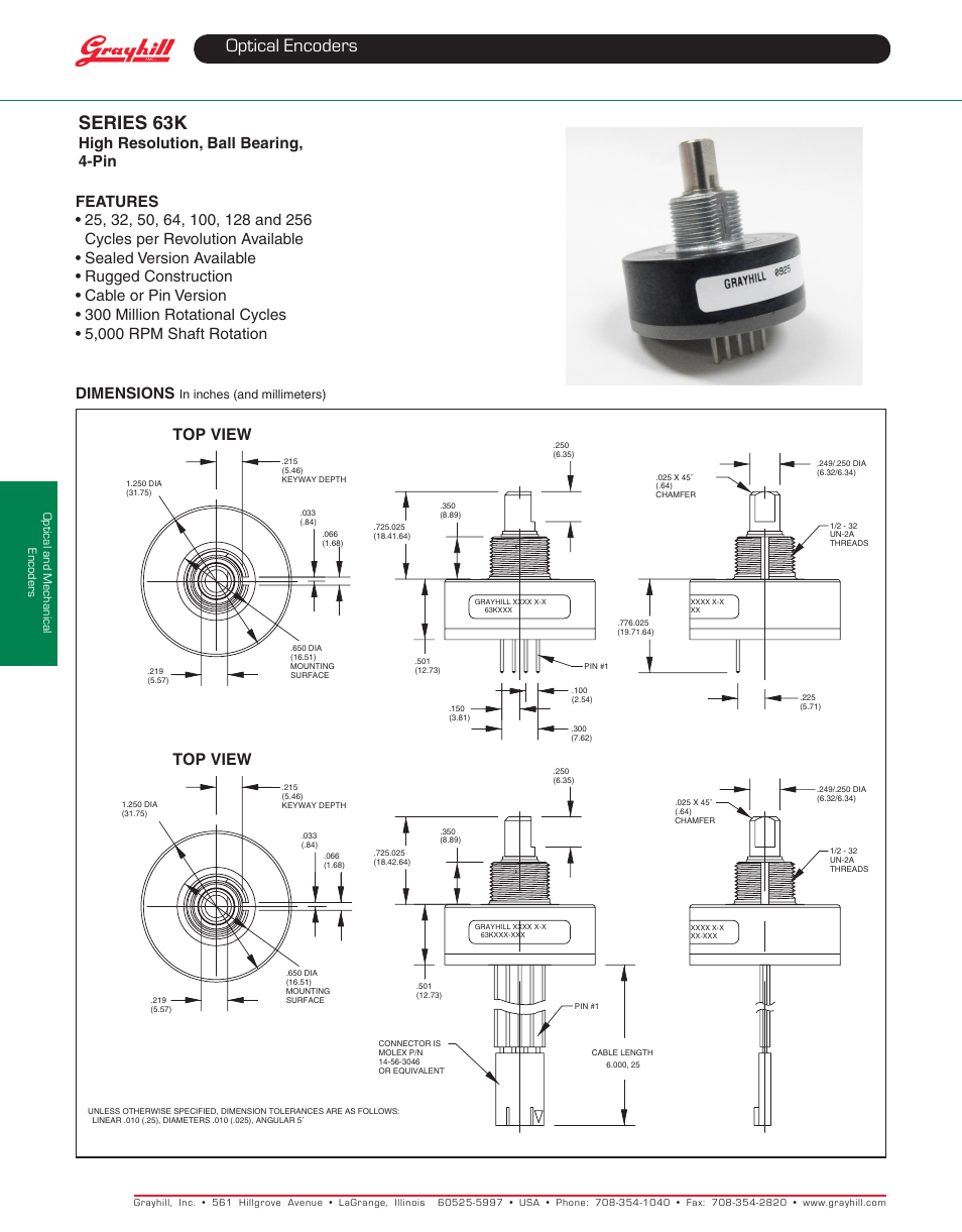 Grayhill Human Interface Optical Encoders 63K Series User Manual | 2 pages