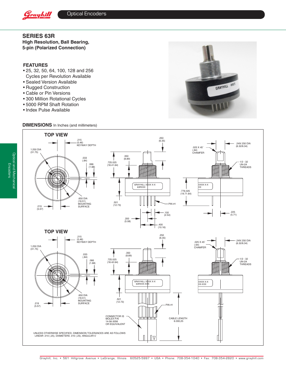 Grayhill Human Interface Optical Encoders 63R Series User Manual | 2 pages