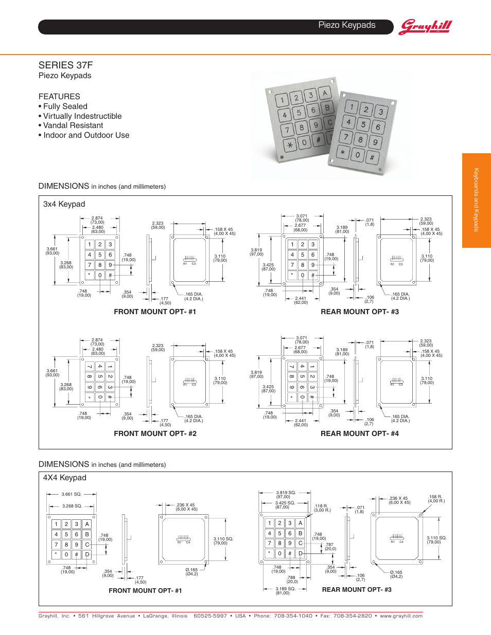 Grayhill Keypads 37F Series User Manual | 2 pages