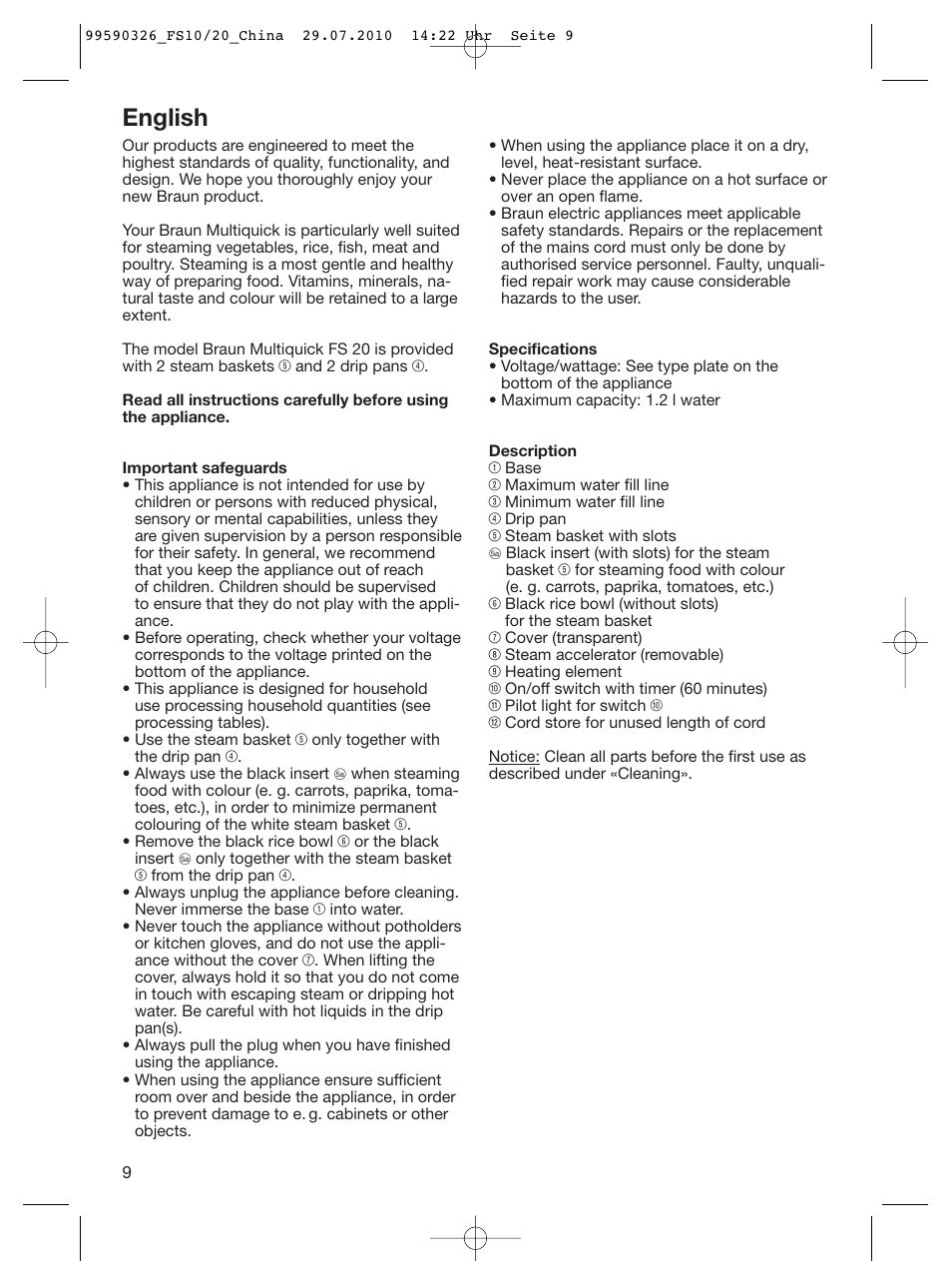 English | Braun MULTIQUICK FS20 User Manual | Page 9 / 14