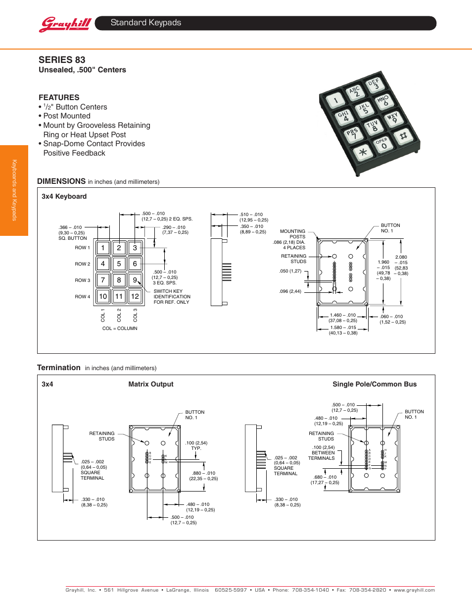 Grayhill Keypads 83 Series User Manual | 4 pages