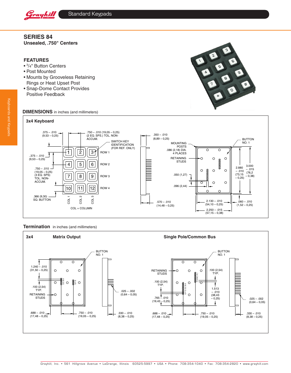 Grayhill Keypads 84 Series User Manual | 4 pages