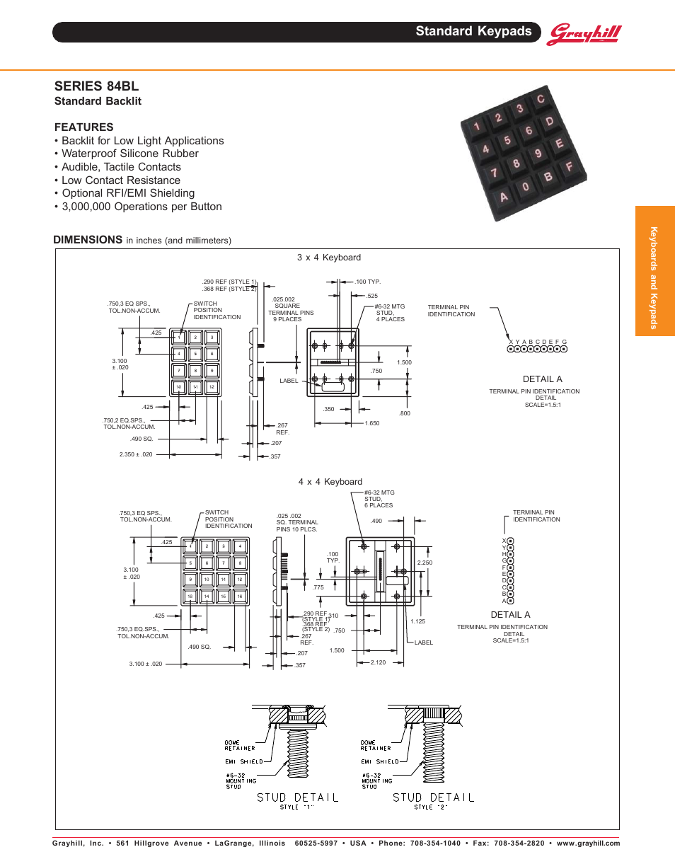 Grayhill Keypads 84BL Series User Manual | 2 pages