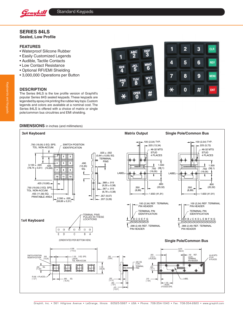 Grayhill Keypads 84LS Series User Manual | 3 pages