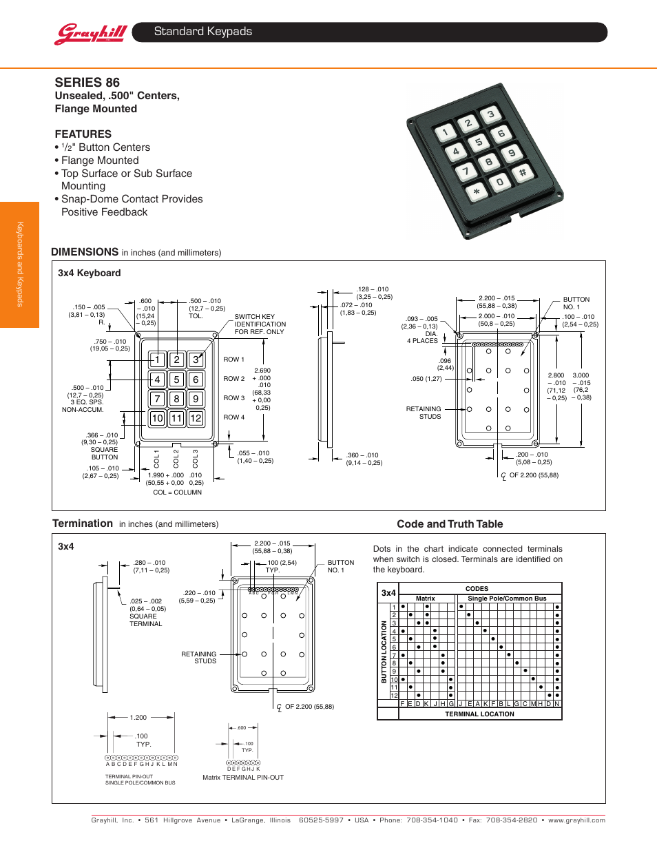 Grayhill Keypads 86 Series User Manual | 4 pages