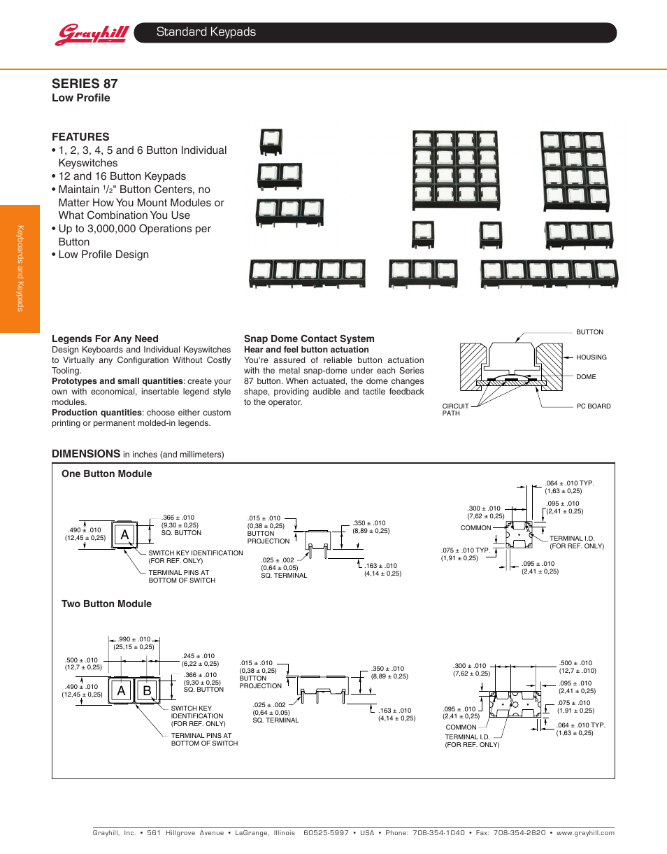 Grayhill Keypads 87 Series User Manual | 5 pages
