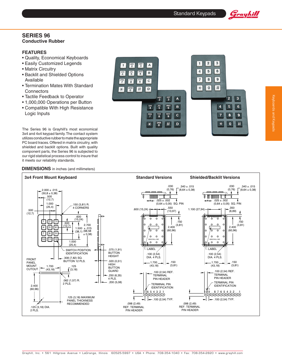 Grayhill Keypads 96 Series User Manual | 4 pages