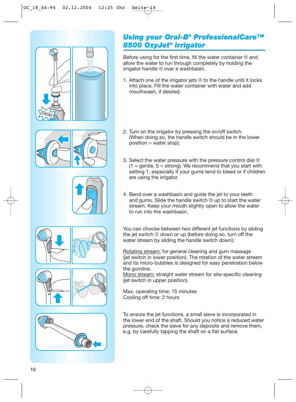 Using your oral-b, Ir rigator rigator | Braun 8500 Series User Manual | Page 16 / 92